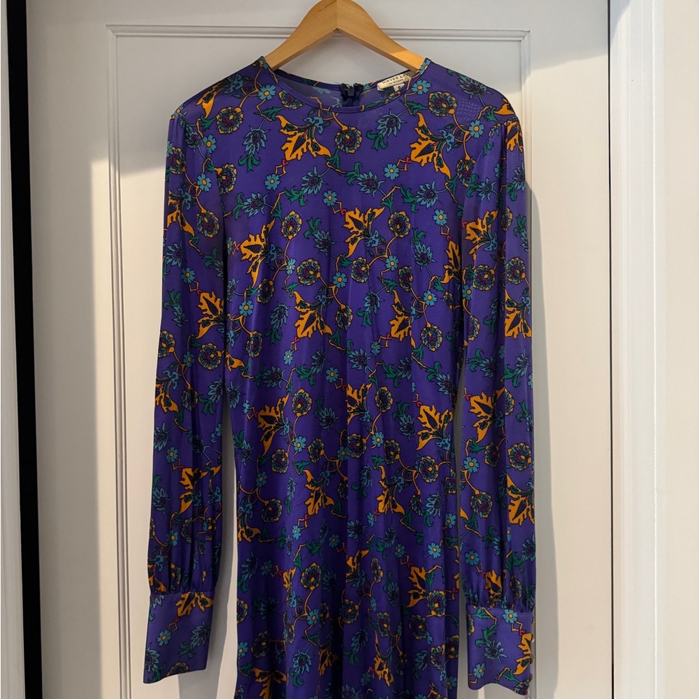 Nieves Lavi Long Sleeve Silk Dress in Purple and Orange